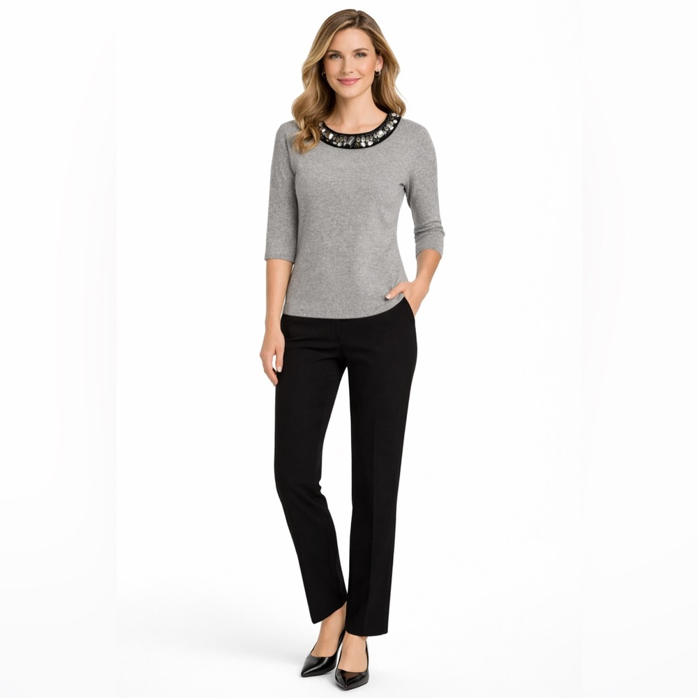 Elena Solano 100% Cashmere Jeweled Collar Sweater – Gray – Size Small